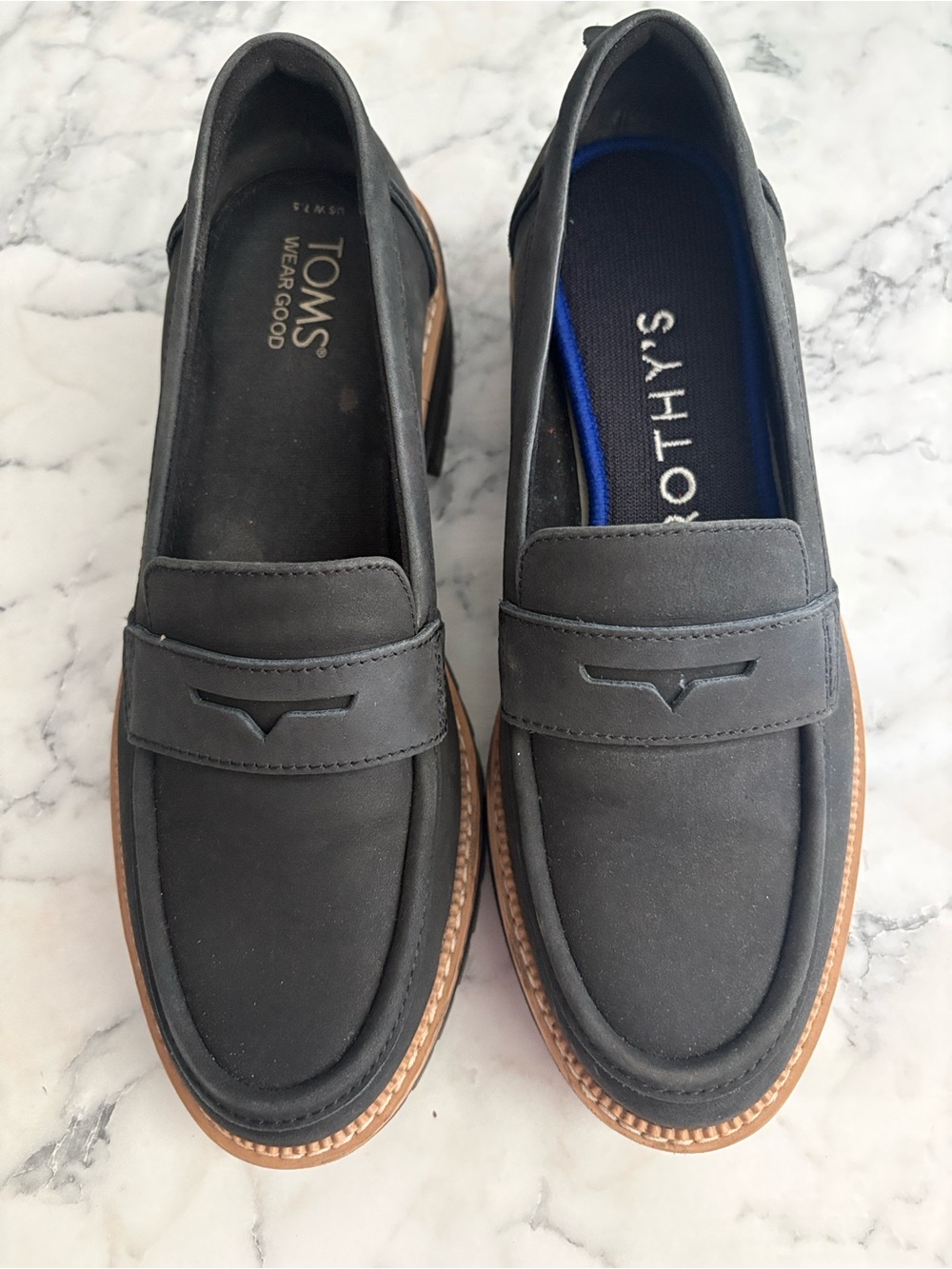 Toms Black Loafers with Brown Trim
